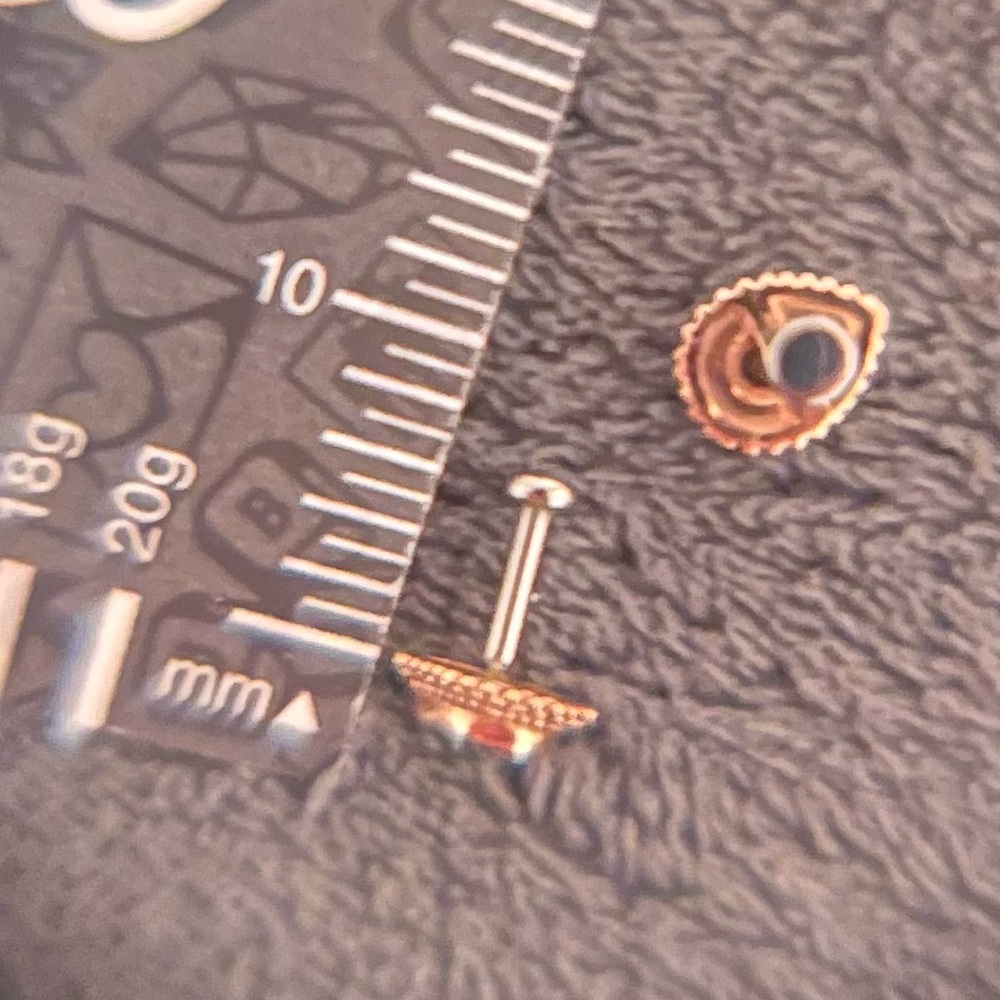 ONE ONLY - Solid 14k Rose Gold Pear Bezel CZ Stud with 18g 6mm Titanium Back ✨ - Picture 9 of 10